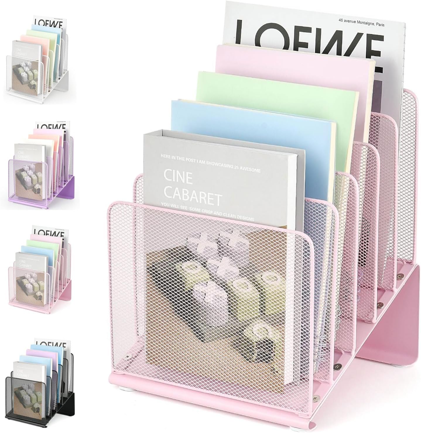 LEKETREE File Organizer for Desk, Desk Organizer with 5-Section Vertical File Rack, Folder Organizer,Workspace Organizers (Pink)