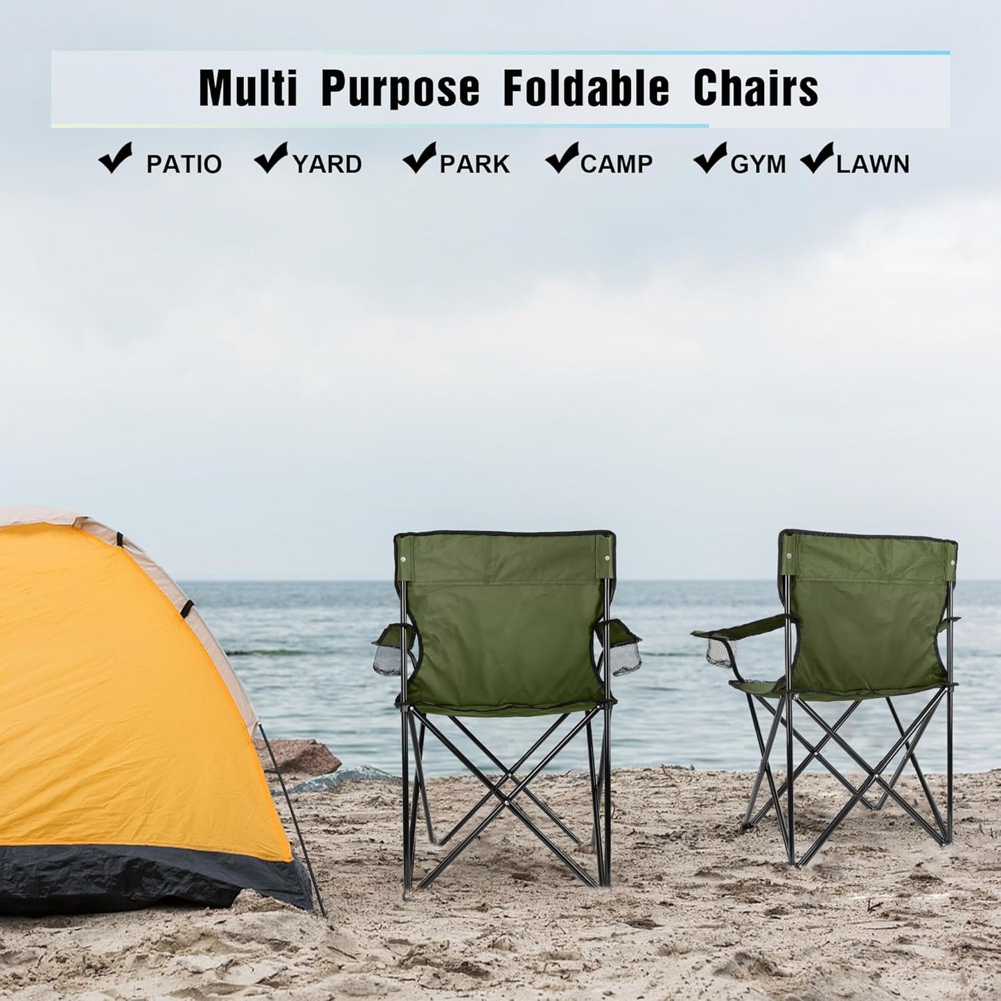 HaSteeL Camping Chair for Adults, Folding Beach Chair Set of 2, Large Foldable Portable Chair for Outdoors Fishing, Hiking, Sporting, Travel, Picnic, Lawn, Hold 275lbs & A Storage Bags (Green)