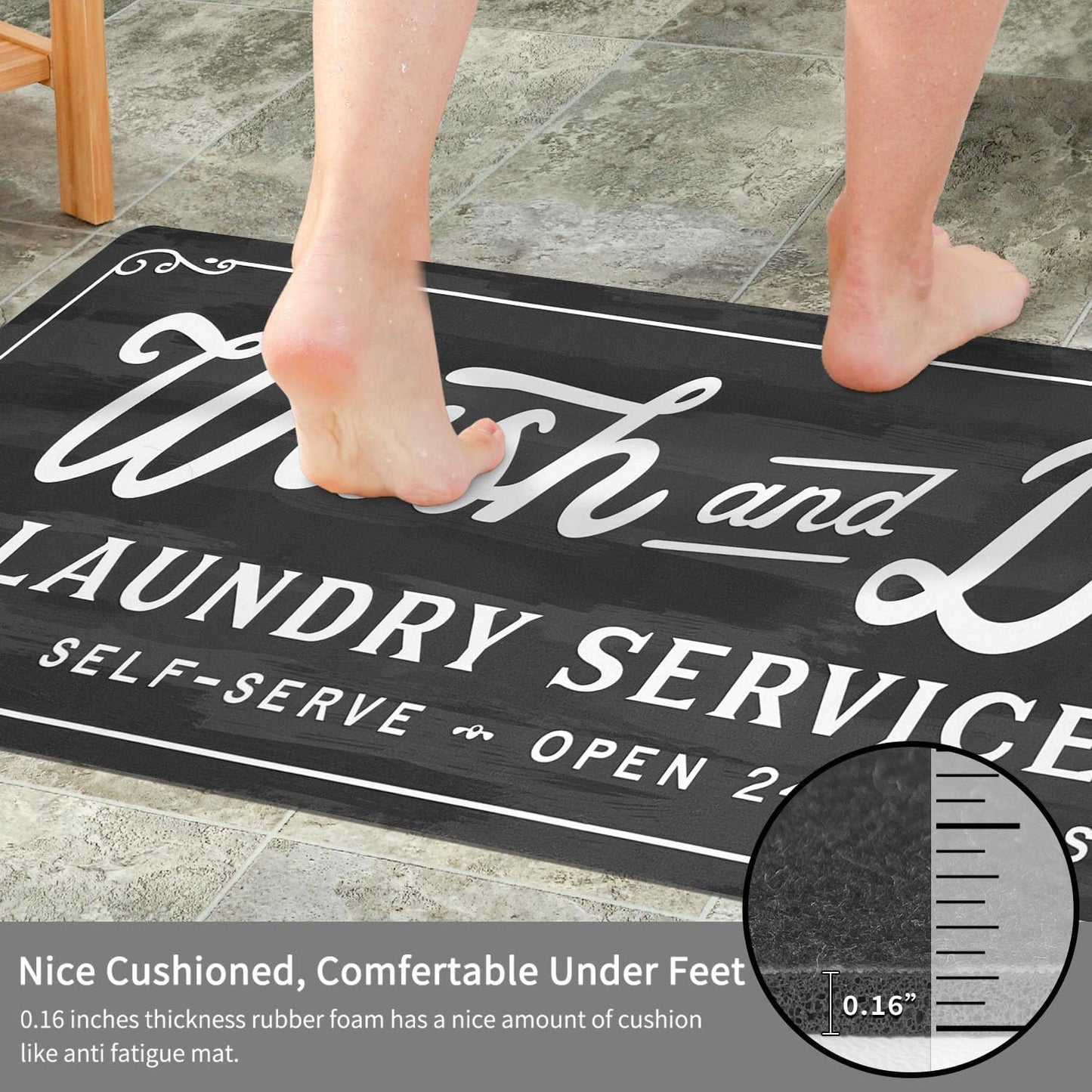 KOZYFLY Laundry Room Rug Runner 20"x48" Non Slip Kitchen Rugs Washable Laundry Room Mat Waterproof Mudroom Floor Carpet Runner Farmhouse Decor, 1.7x4ft, Dark Grey, Wash and Dry