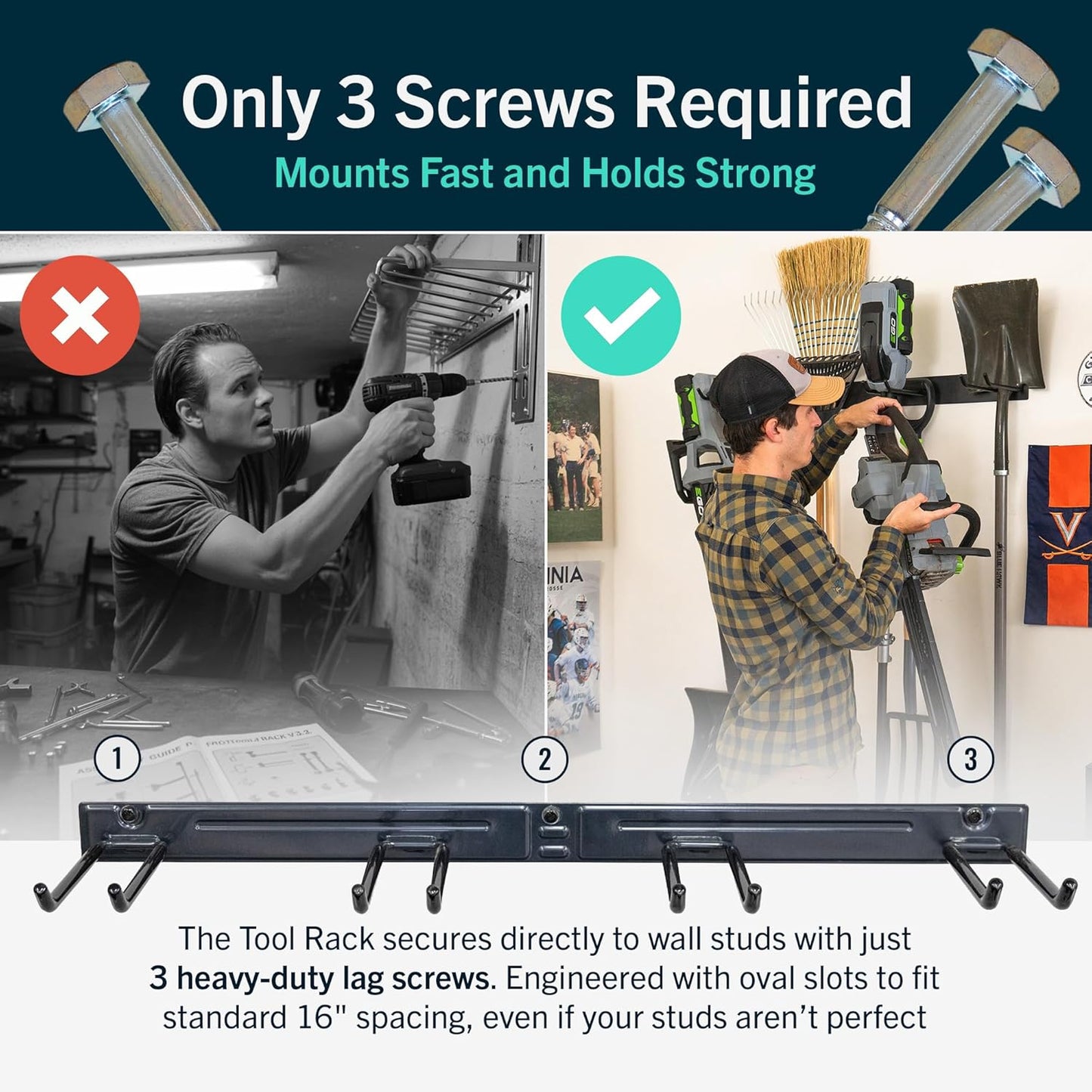 StoreYourBoard 36" Garage Tool Organizer Wall Mount | Garden Tool Organizer System | Heavy Duty Garden Tool Storage Rack for Yard Tools Rakes Shovels 250lbs Garage Organization | 4 PVC Coated Hooks