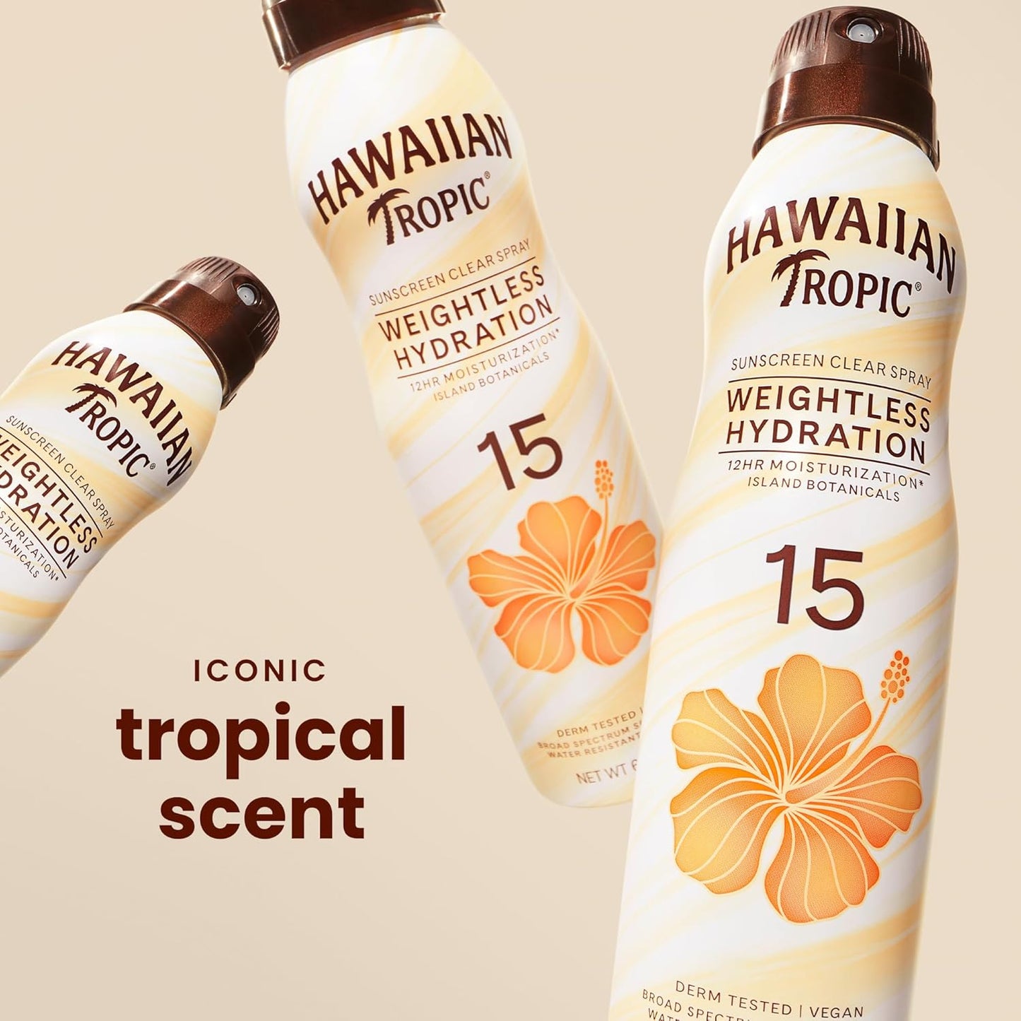 Hawaiian Tropic Weightless Hydration Clear Spray Sunscreen SPF 15, 6oz Twin Pack, Hawaiian Tropic Sunscreen SPF 15, Sunblock, Oxybenzone Free Sunscreen, Spray On Sunscreen Pack, 6 oz each