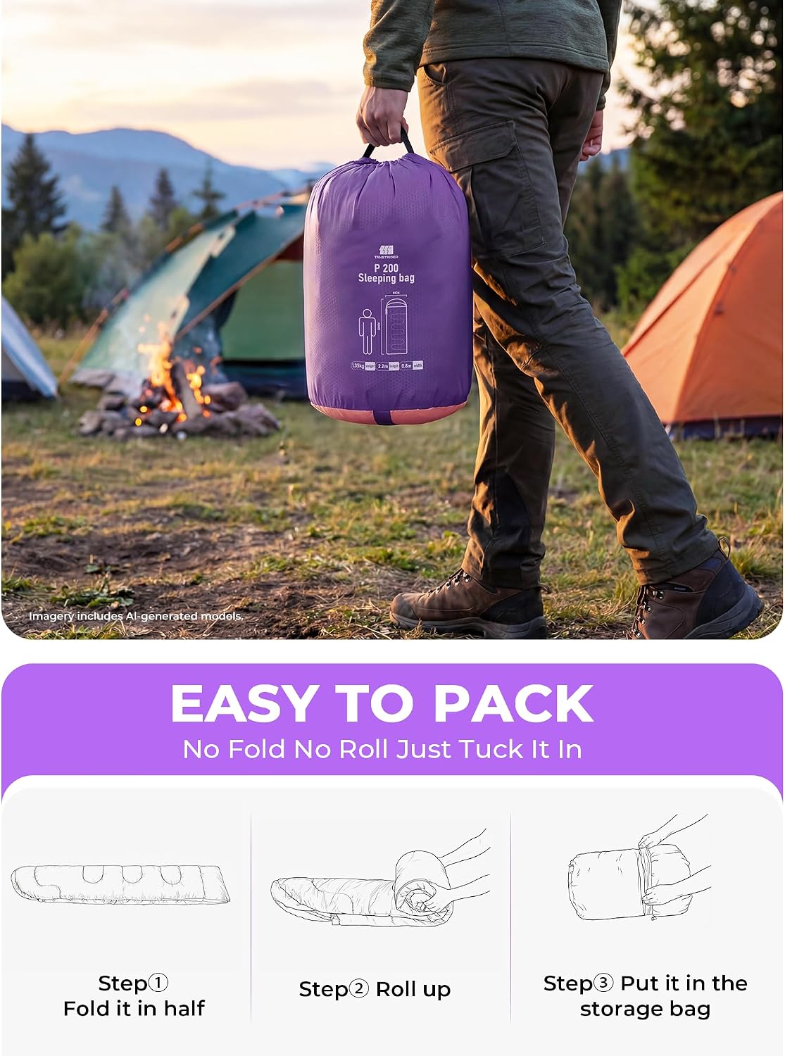 Sleeping Bag for Adults Warm Weather, Compact Lightweight Backpacking Sleeping Bag with Compression Sack, Camping Essentials Gear for Hiking Travel Climbing Outdoor & Indoor Use