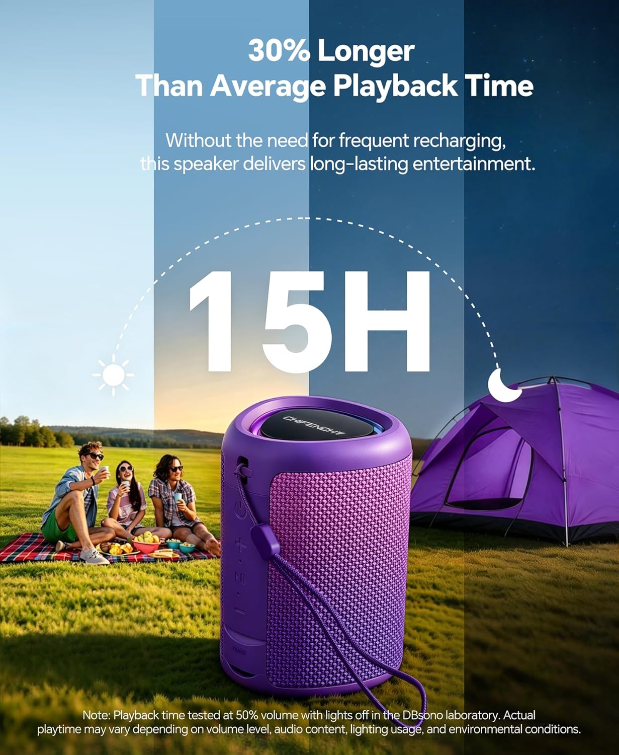 Portable Bluetooth Speaker Beach Essentials: Powerful Crystal Clear Sound/Dynamic Light/IPX5 Waterproof/All Day Playtime/Wireless BT 5.3/TWS Paring, Dad Gifts, Outdoor|Travel|Camping|Pool Accessories