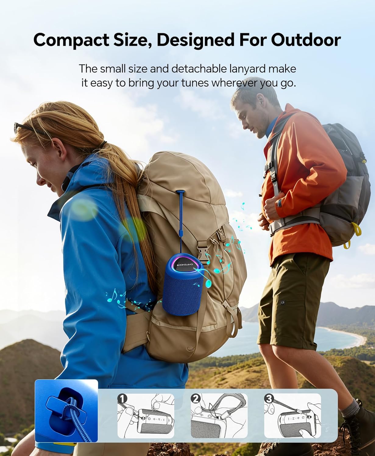 Portable Bluetooth Speaker Beach Essentials: Powerful Crystal Clear Sound/Dynamic Light/IPX5 Waterproof/All Day Playtime/Wireless BT 5.3/TWS Paring, Dad Gifts, Outdoor|Travel|Camping|Pool Accessories