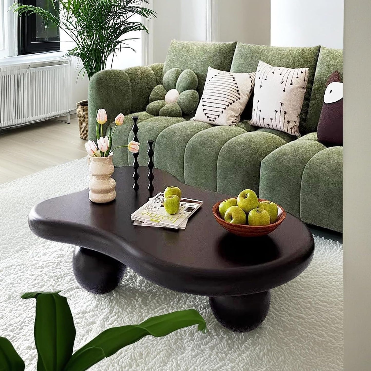 Mid Century Modern Cloud Coffee Table (D47.24in) | Irregular Cute Wooden, Industrial Center Table, Sturdy Legs, For Apartment Living Room