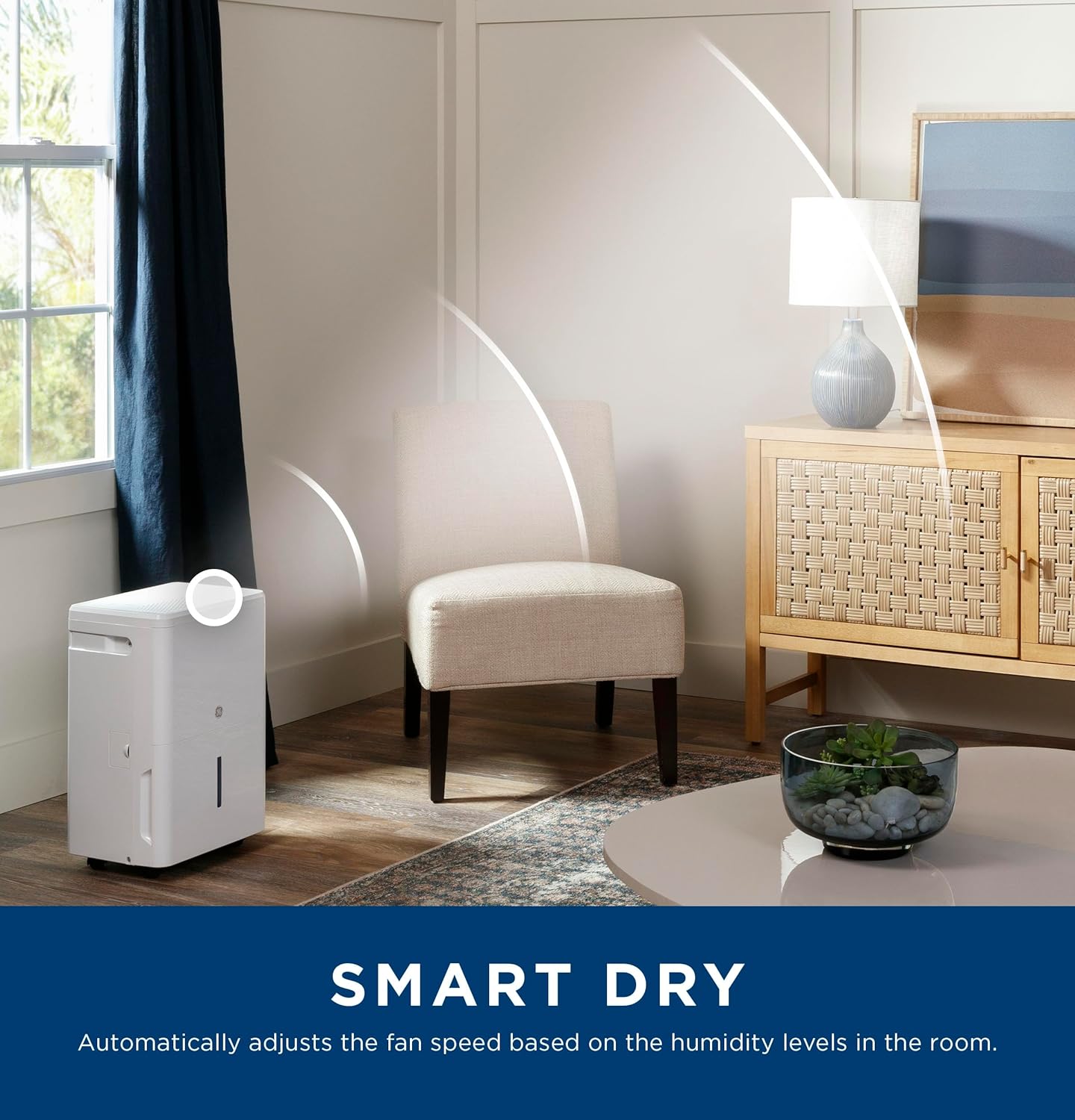GE Portable Dehumidifier 25 Pint, Perfect for Bedroom, Basement & Garage or Rooms up to 1500 Sq Ft, Ideal for High Humidity Areas, Complete with Empty Bucket Alarm & Clean Filter Alert