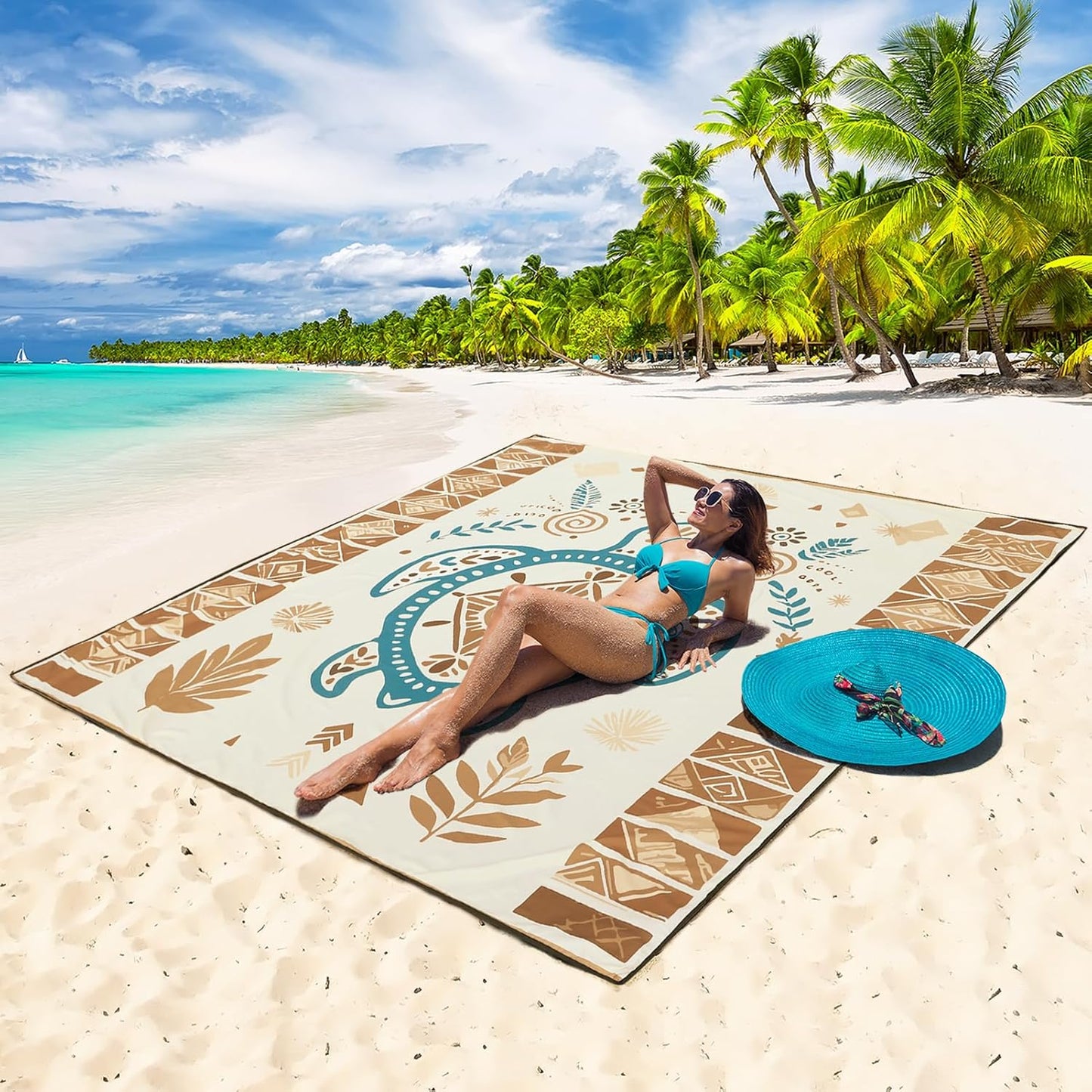 WIWIGO Beach Blanket Waterproof Sandproof Beach Mat 79" X 83"/10'x9'for 2-8 Adults Quick Drying Outdoor Picnic Mat Beach Accessories for Travel, Camping, Hiking