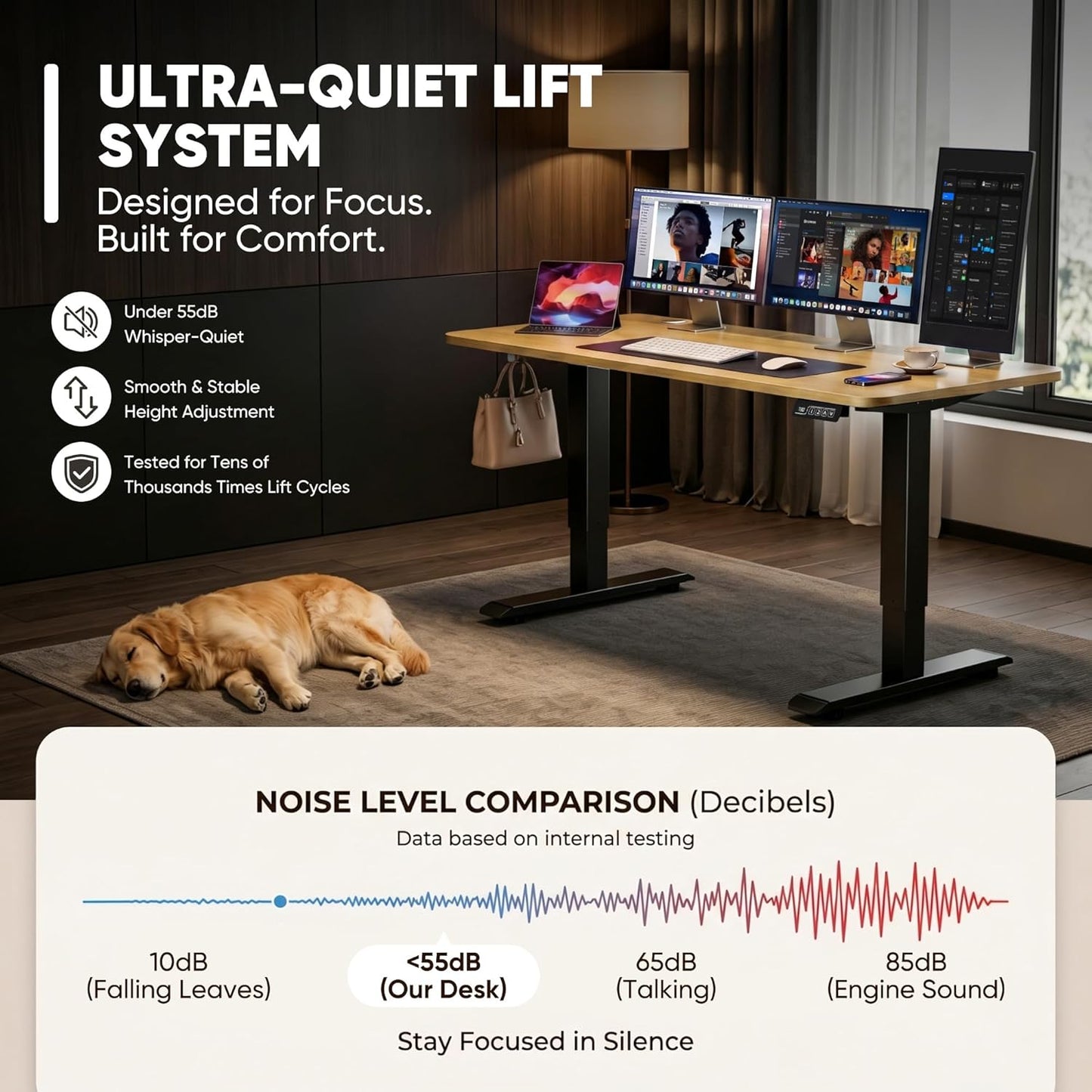 Furmax Electric Height Adjustable Standing Desk Large 55 x 24 Inches Sit Stand Up Desk Home Office Computer Desk Memory Preset with T-Shaped Metal Bracket, Maple