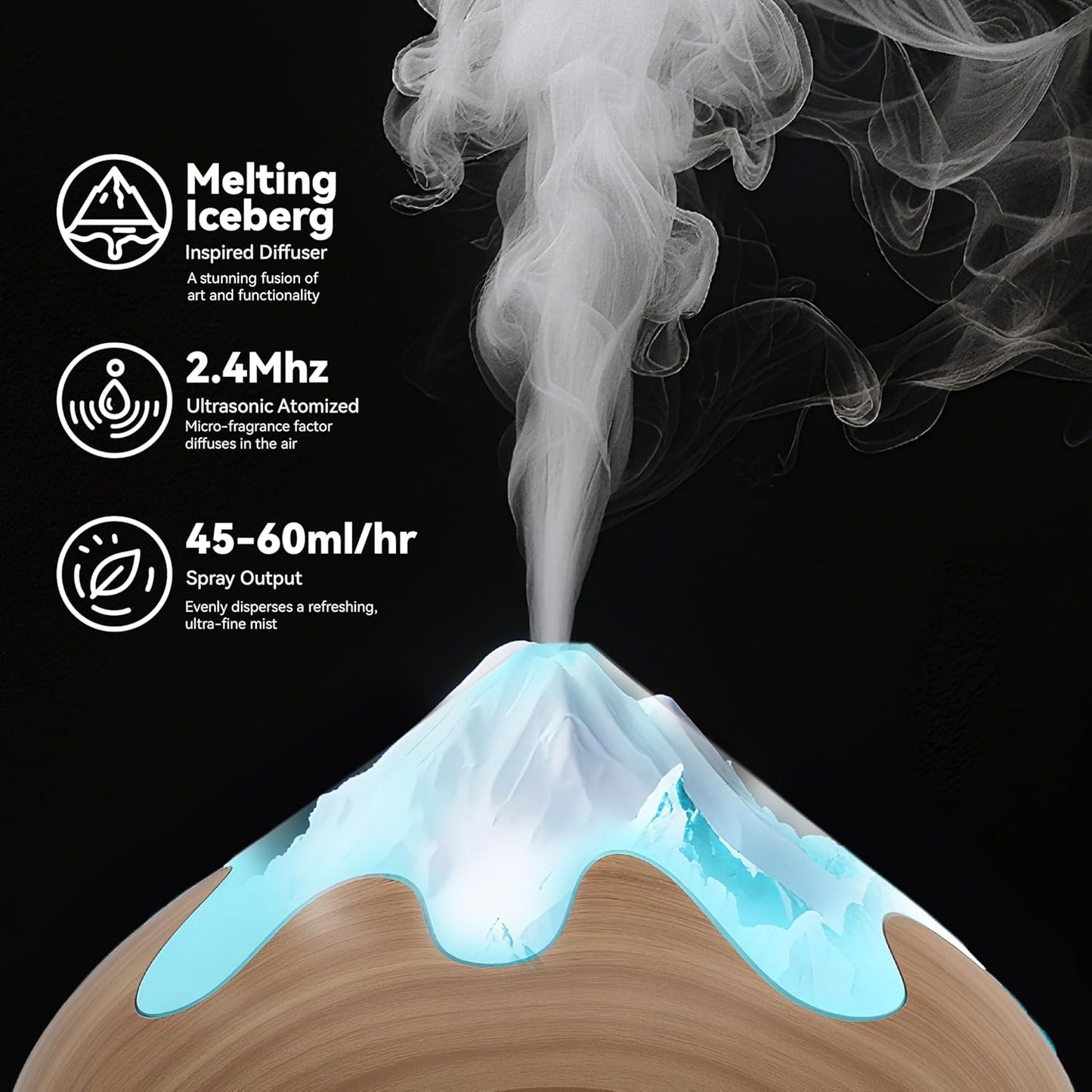 500ML Essential Oil Diffuser, Aromatherapy Diffuser with Remote Control, Multifunctional Air Diffusers for Home Office Room, Fragrance Aroma Diffuser with 7 Color LED & 2 Mist Mode, Brown