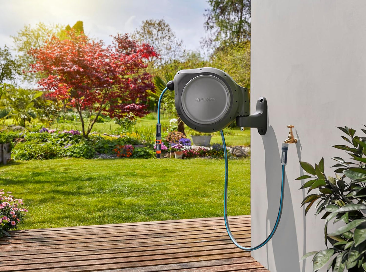 GARDENA Retractable Garden Hose Reel, 50 ft, 180 Degree Wall Mount - 20500