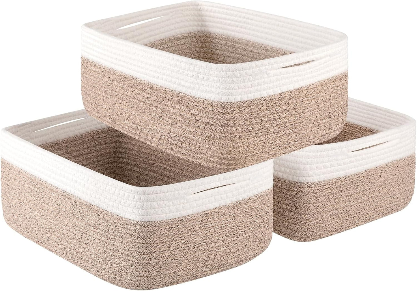 OIASKET Storage Baskets for Organizing 3 Pack, Woven Baskets for Shelves, | Closet Organizer Bins with Handle, Empty Gift Basket, Toy Storage for Toys, Blankets, Towels, Clothes, Books, 15"x11.42"x6.7"
