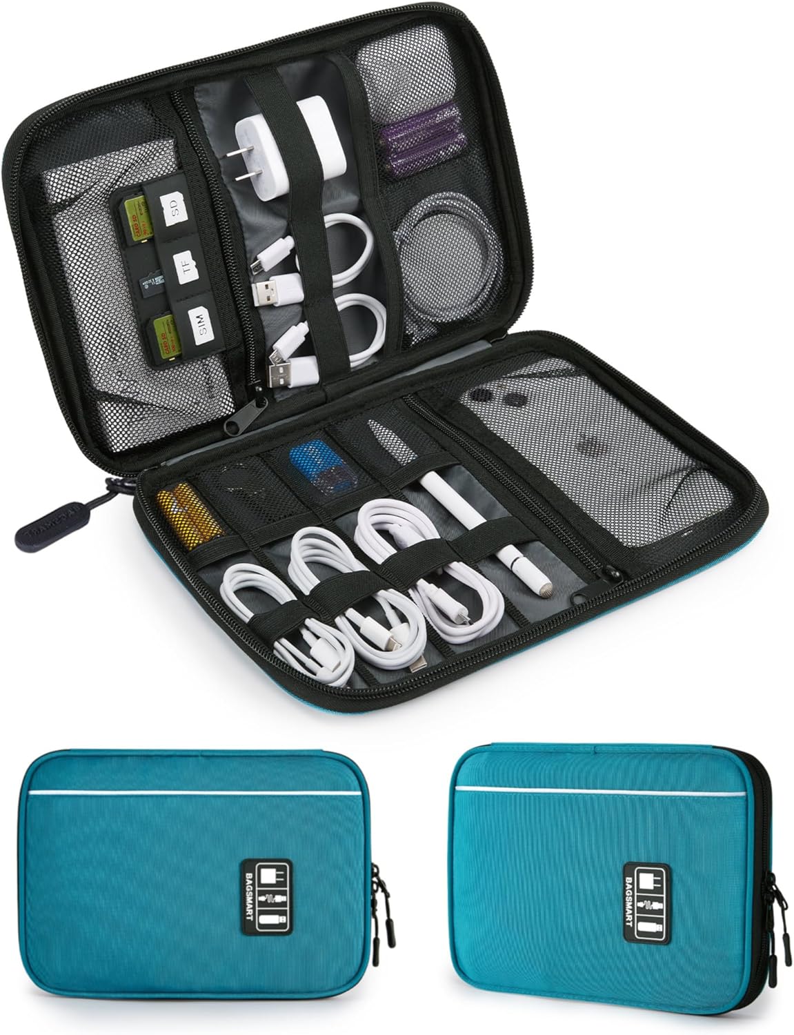 BAGSMART Large Electronics Organizer Travel Case, Travel Cable Organizer Bag for Travel Essentials, Travel Tech Organizer as Travel Accessories, Cord Organizer for Phone, Power Bank SD Card, Blue