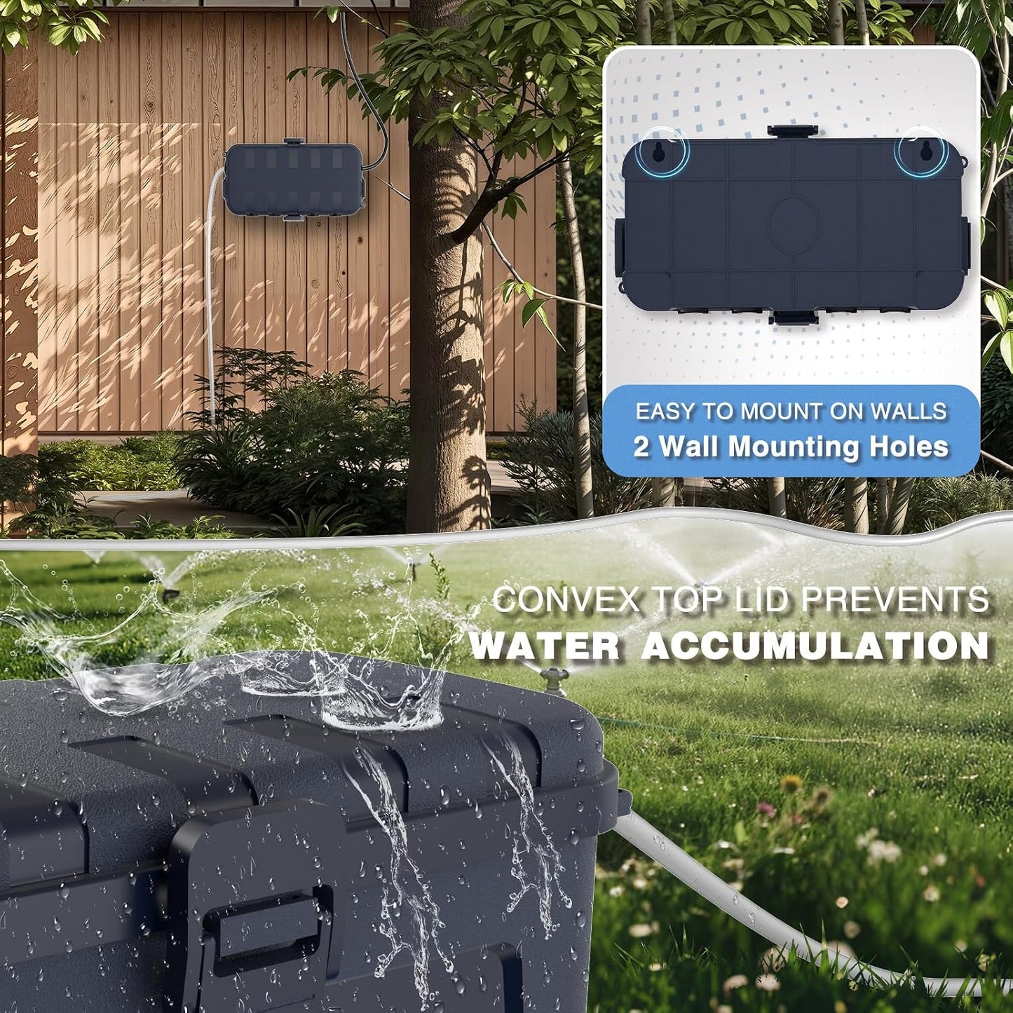 Flemoon Medium Outdoor Electrical Box, IP54 Waterproof Extension Cord Cover | Inner Size 9.4 x 4.3 x 3.2 Inch, 6 Cable Entry Ports, Weatherproof Connection Box for Outlet, Holiday Lights, Gray, 2 Pack