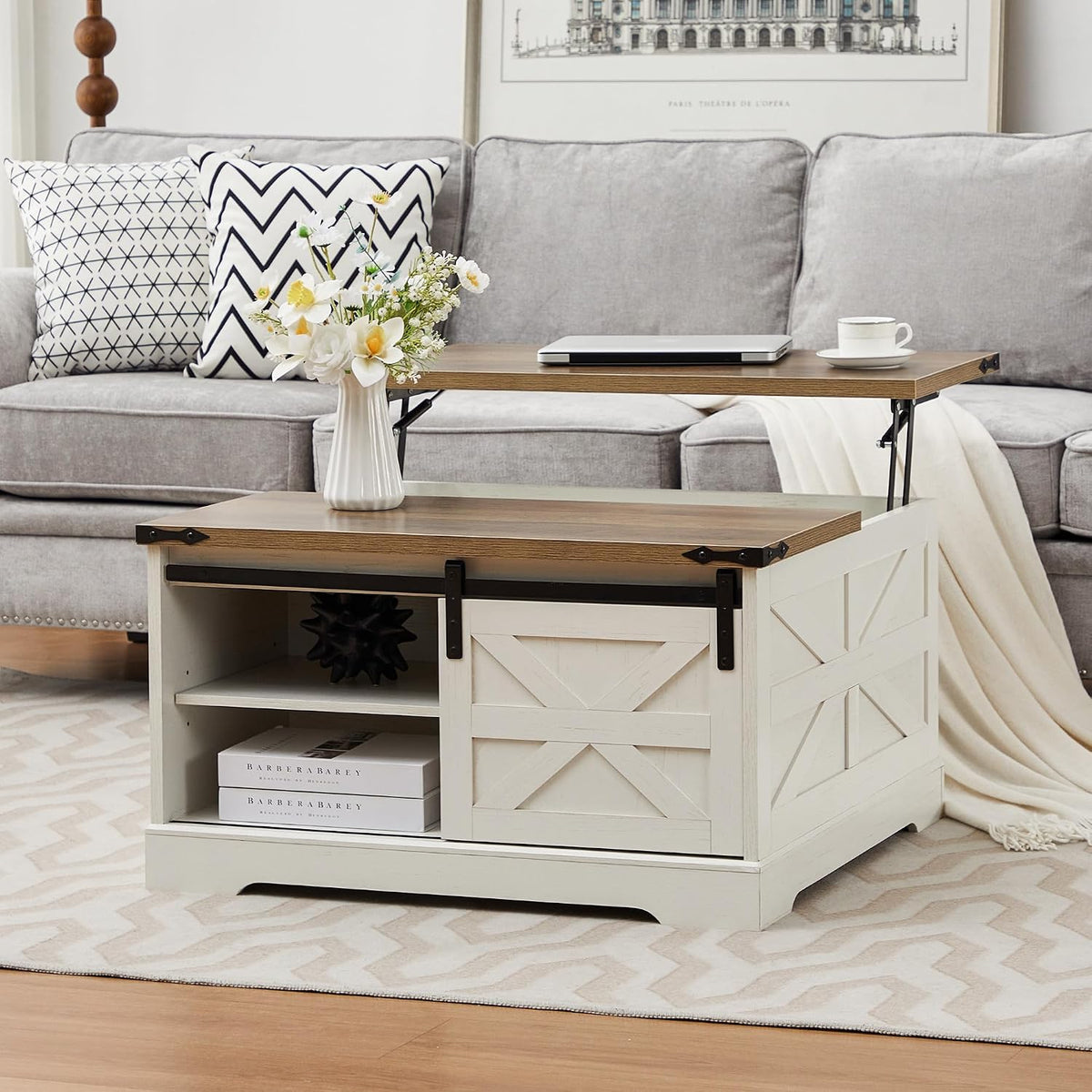 Farmhouse Lift Top Coffee Table, Wood Square Coffee Table