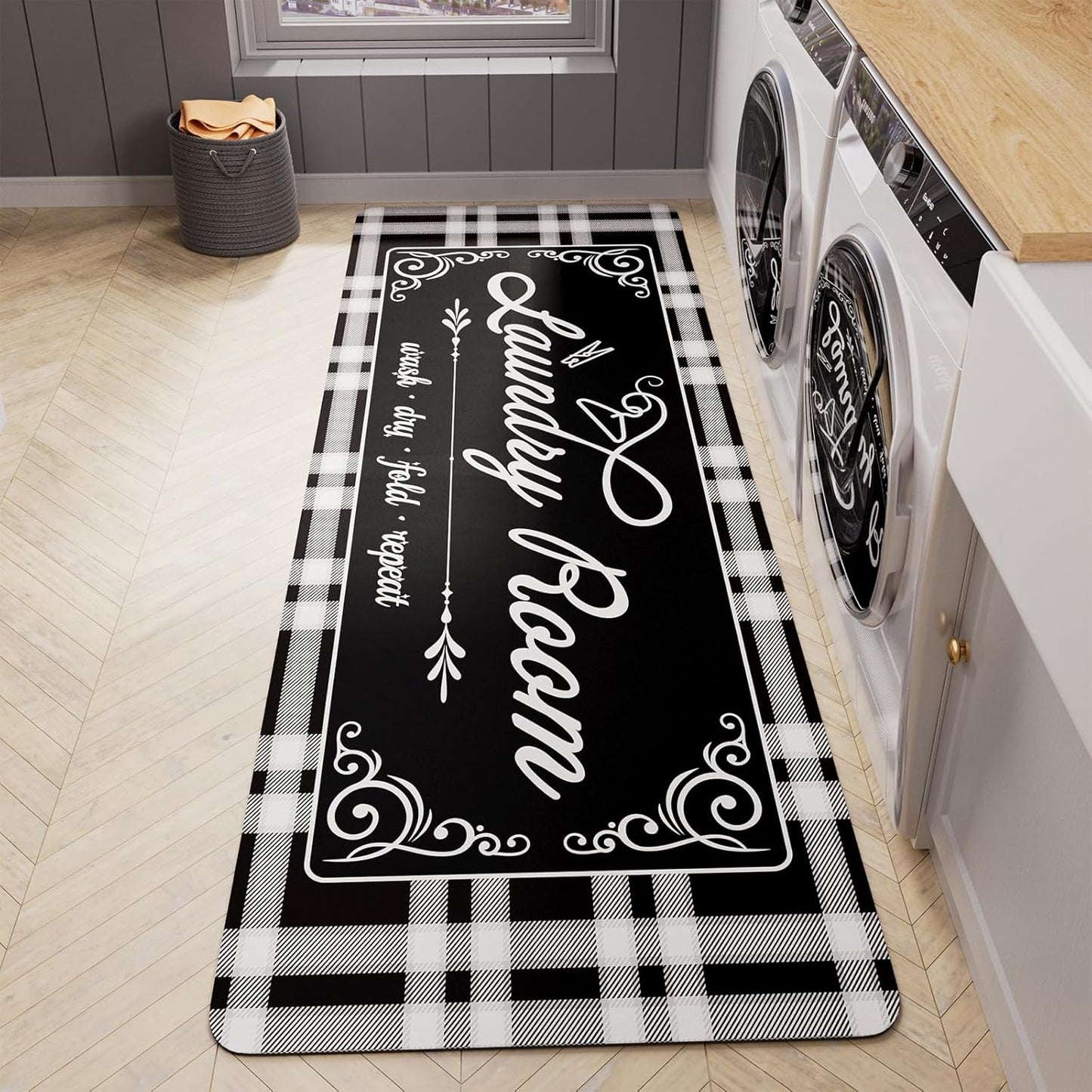 Non-Slip Laundry Room Rug Runner 17.3"x47.2" Washable Navy Buffalo Plaid - Bathroom Mudroom Kitchen Mat for Farmhouse Entryway Decor