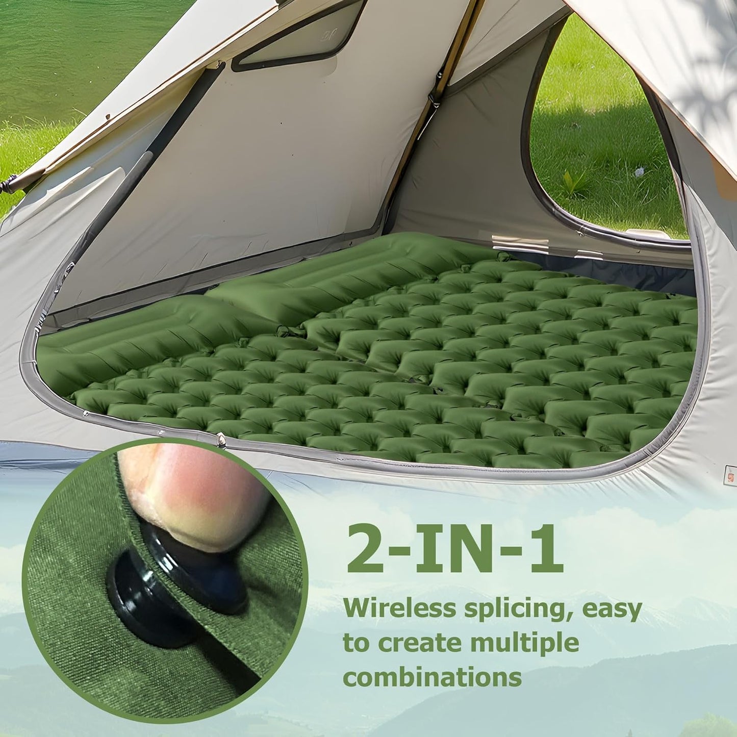 Toncoke Sleeping Pad, Extra Thick & Ultralight Inflatable Sleeping Pad with Pillow, 30s Foot Pump, 3.54” Camping Mat for Comfort, Durable for Camping, Hiking, Backpacking