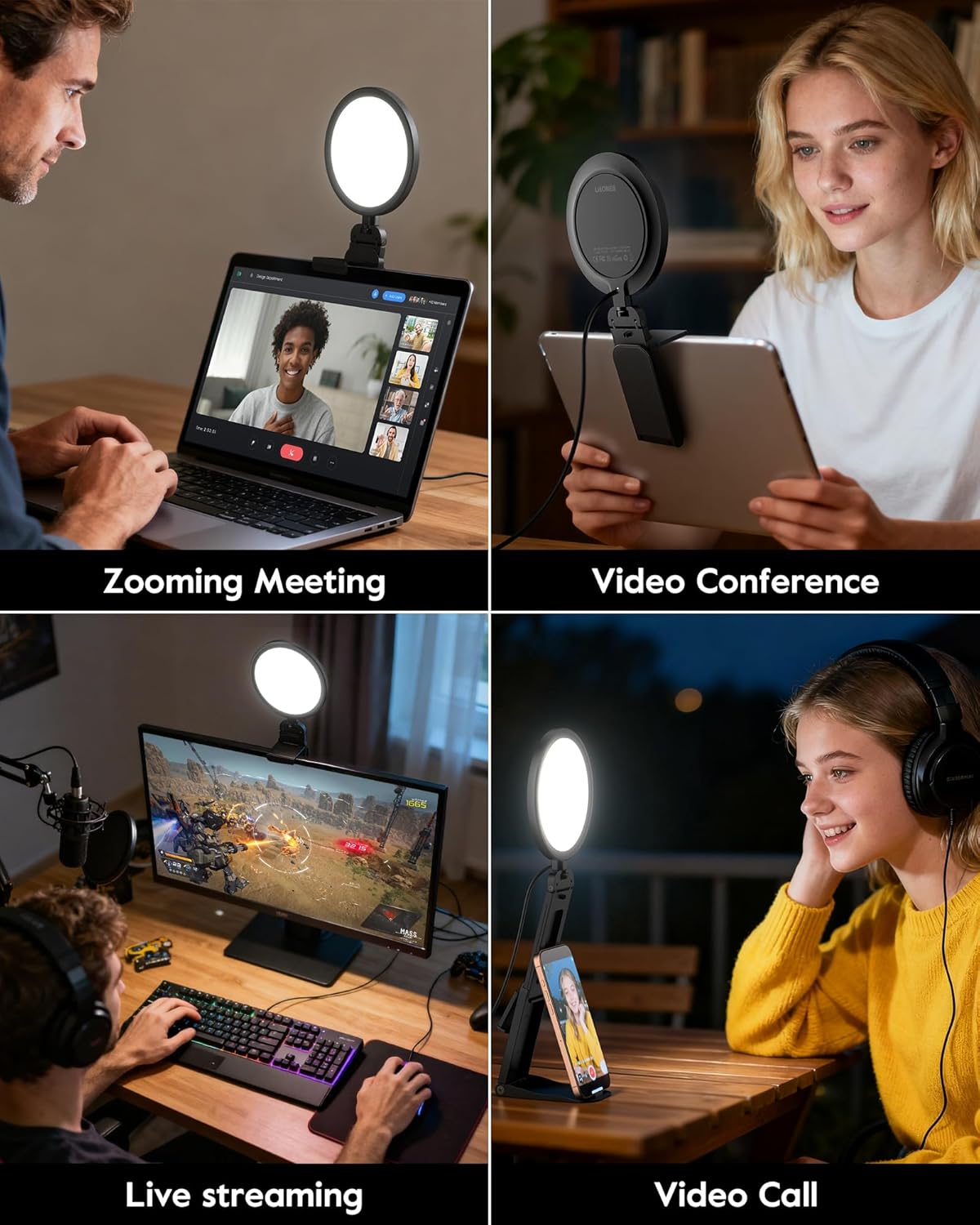 5" Ring Light for Computer, Eye-Caring & Flicker-Free Lighting for Zoom Meetings, Video Call, Recording, Streaming, Portable Light for Laptop, Monitor & Webcam with 50 Modes (3000K-6500K) CRI>97.8