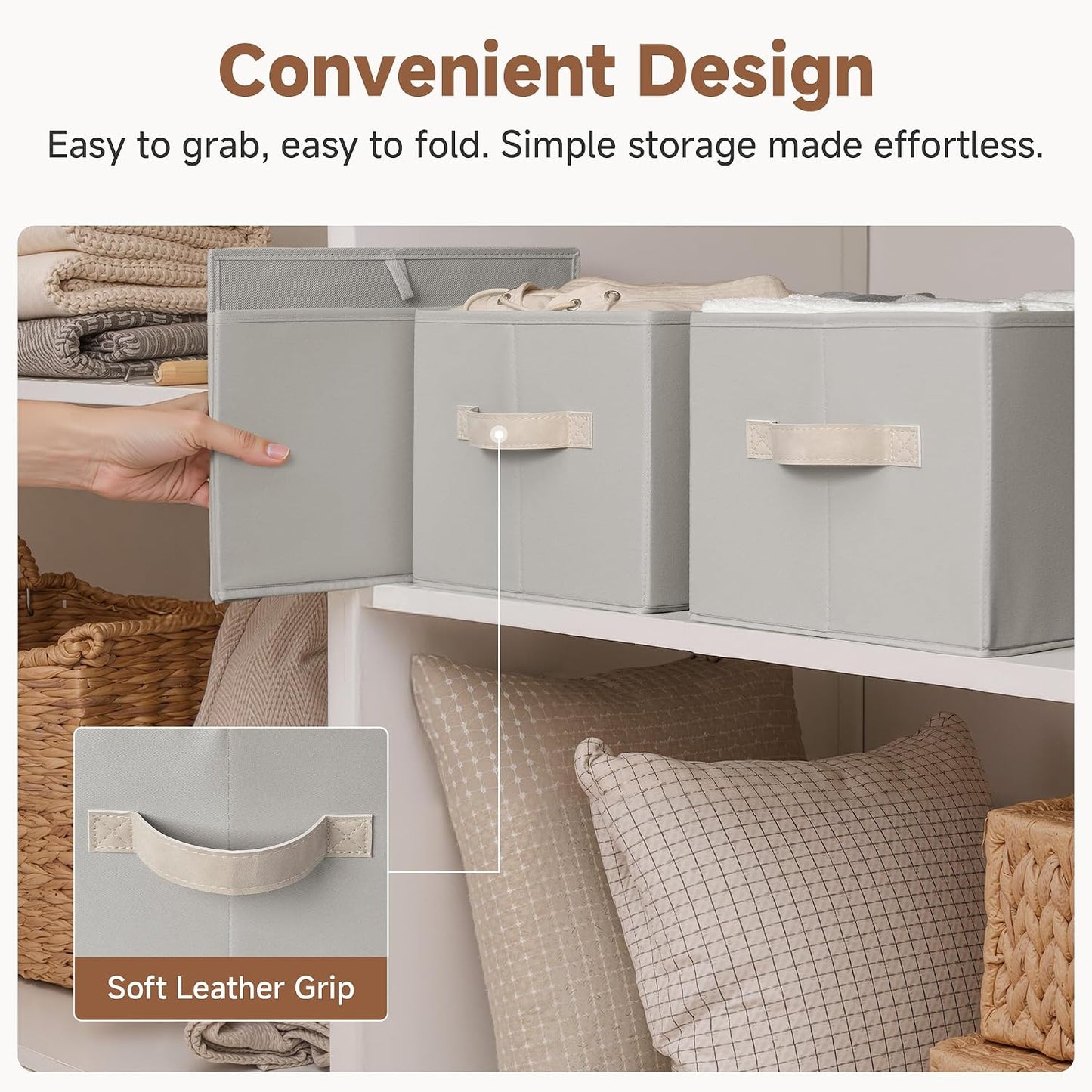 StorageWorks Closet Storage Bins, Light Gray, Large, 3-Pack | Storage Baskets for Shelves, Fabric Storage Bins, Closet Organization and Storage Baskets, Organizer Bins for Clothes