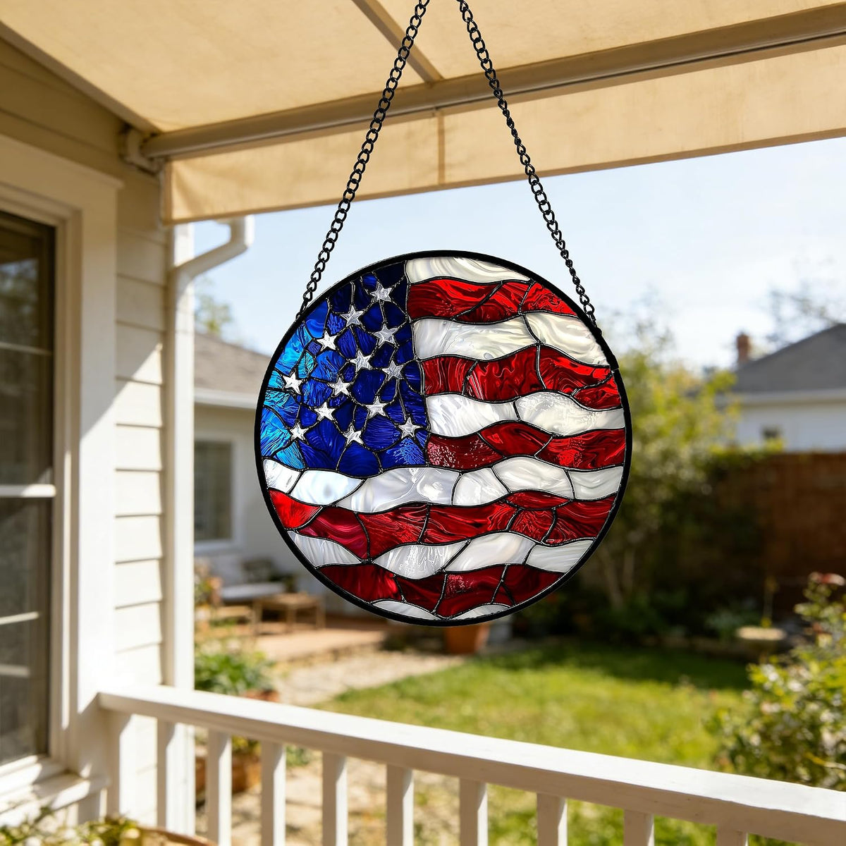 US National Flag Pattern Stained Glass Window Hanging Suncatcher Gifts 6.3"