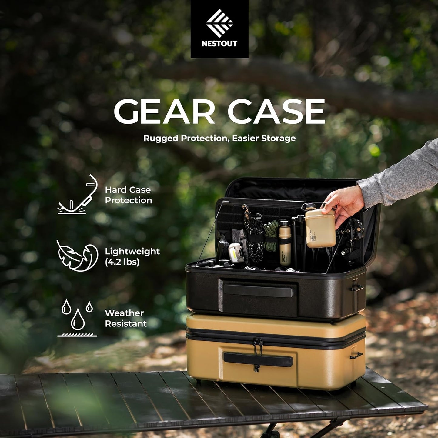 ELECOM NESTOUT Gear Storage Case, Lightweight Hard Shell Organizer, Water-Resistant, Stackable Organizer with Padded Dividers, Fits Cameras & Accessories Travel Outdoor Tech Accessories