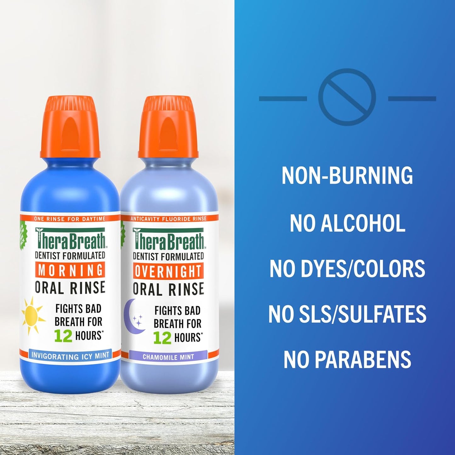 TheraBreath AM + PM Mouthwash Bundle, Morning & Overnight Rinses, 16 fl oz (2-Pack)