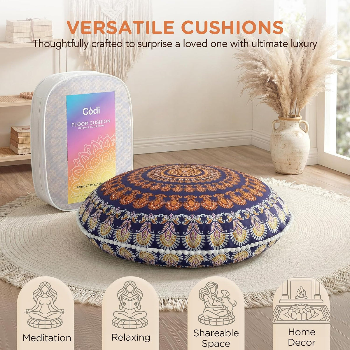 Codi Floor Pillows 2 Pack, Large Meditation Cushions for Adults, 32-inch