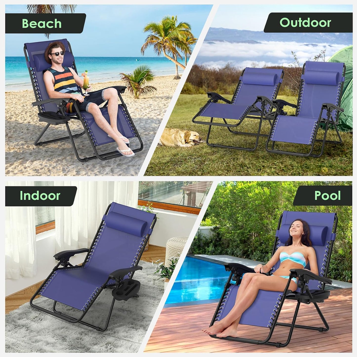 Suteck Zero Gravity Chairs Set of 2, Zero Gravity Lounge Chair w/Upgraded Lock, Big Cup Holder and Pillow, Reclining Patio Chairs Folding Recliner for Indoor and Outdoor