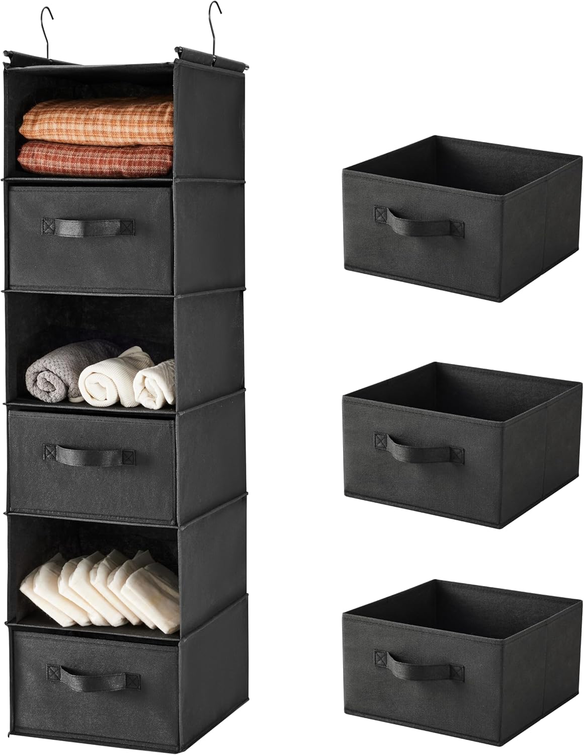 Hanging Shelf Closet Storage Organizer Removable Drawers ，Hanging Storage Organizer Hanging Sweater 2 Sock Underwear Drawers for Closet, Bedroom, Beige