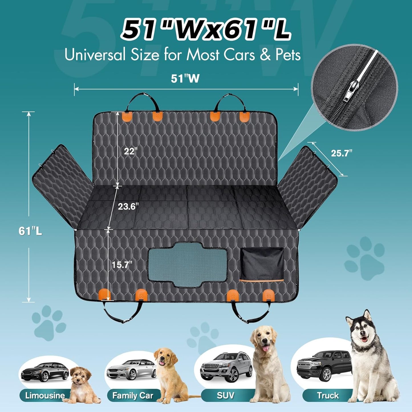 Chumajor Back Seat Extender for Dogs-Supports 400lb,Waterproof Dog Car Seat Cover Hard Bottom-Detachable,600D Heavy Duty Scratch Proof Nonslip Soft,Dog Hammock for Car,SUVs
