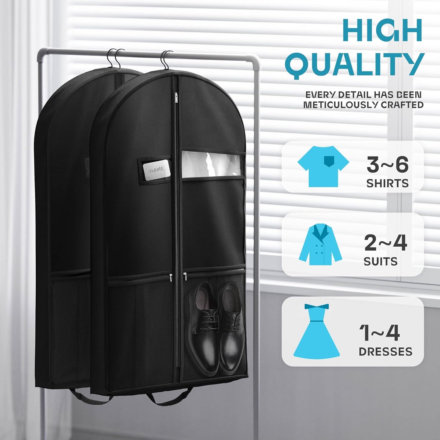 Lazebox 43" Travel Garment Bag with Accessories Zipper Pocket, Heavy Duty Suit Bag for Suits, Tuxedos, Dresses, Coats, Black, 3 packs