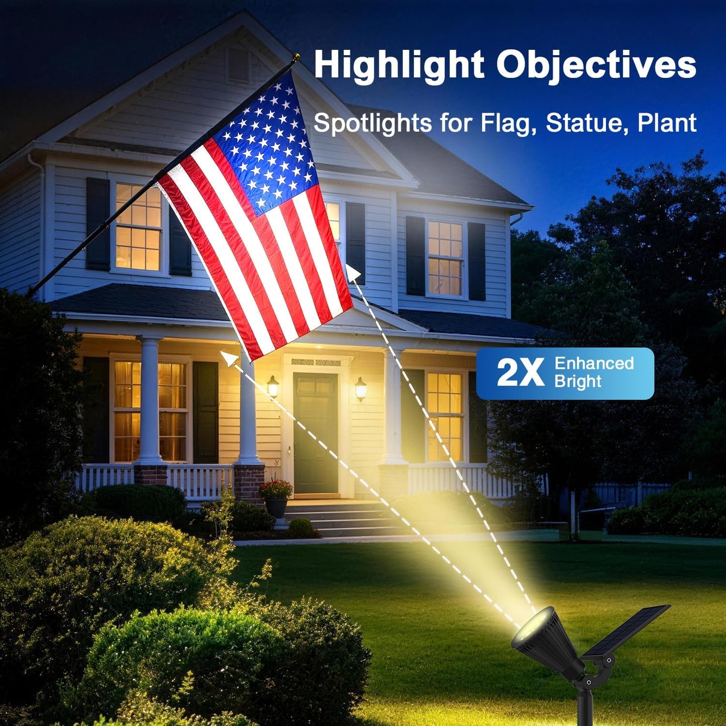 JEJOT 6 Pack Solar Lights Outdoor Waterproof,Warm White Light,2 Lighting Modes,Solar Powered Spotlights for Yard Garden Solar Spot Lights for Flag Landscape Auto On/Off