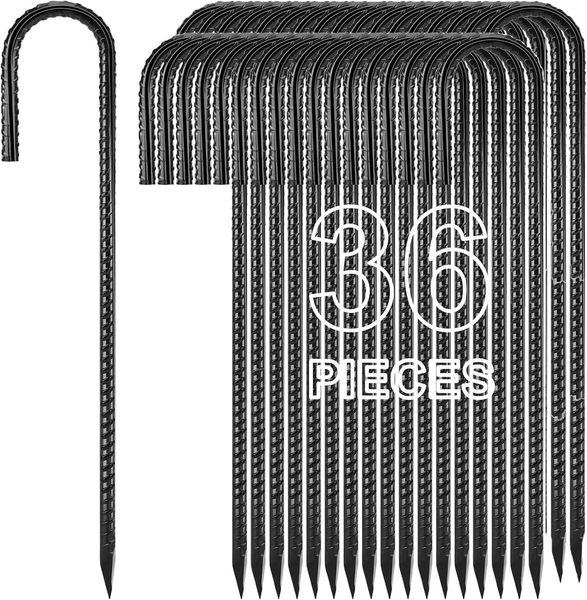 Homwin 16 inches Rebar Stakes 24-Pack Straight Metal Stakes Heavy Duty 5/16" Diameter Ground Stake for Tent, Fence, Landscaping, Concrete Forming, Outdoor Decoration and Plant Support