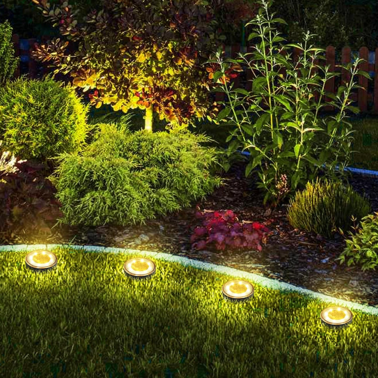 Joomer Solar Ground Lights, 16 Pack 8 LED Solar Lights Outdoor IP68 Waterproof Disc Light In-Ground Landscape Lighting Outdoor for Patio Pathway Lawn Yard Driveway Walkway (Warm White)