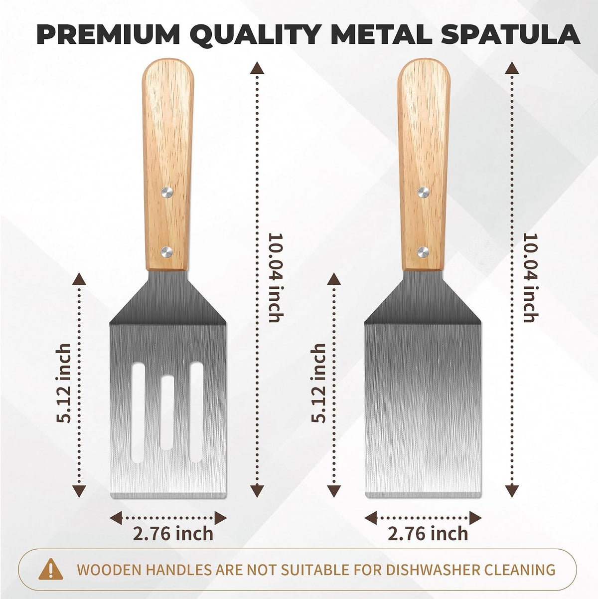 Stainless Steel Spatula Set, 2 pcs for Cast Iron Skillet with Wooden Handle