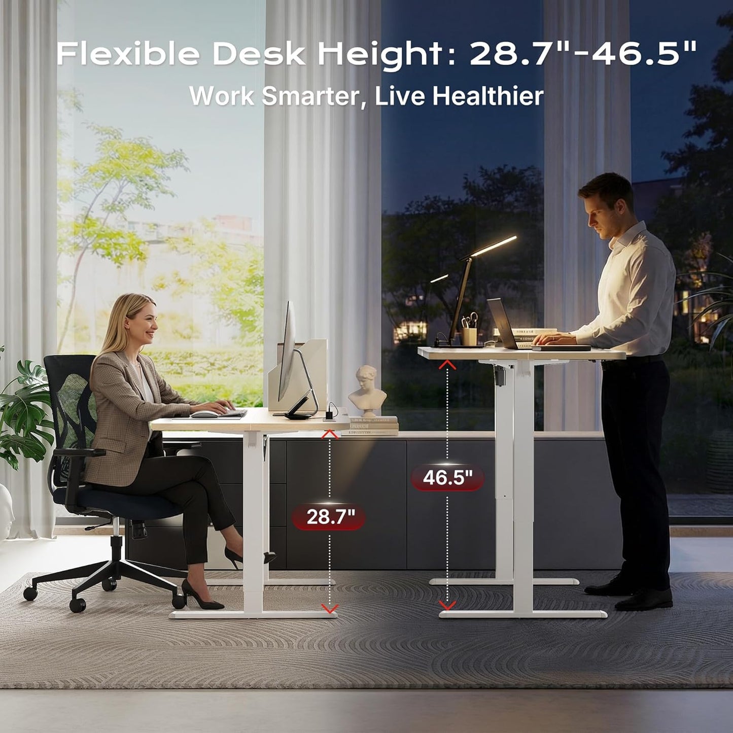 Huuger Electric Standing Desk with Power Outlets and USB-C Port, 47 X 24 Inch Height Adjustable Desk, Sit Stand Desk for Home Office, Computer & Gaming Desk with 4 Presets, Stable Steel Frame, Marple