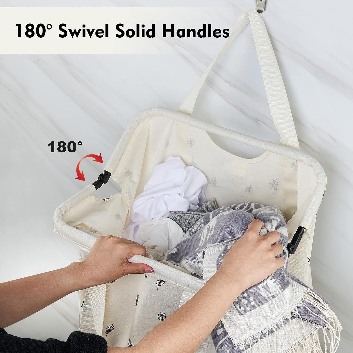 JOMOLA Collapsible Laundry Hamper 70L Large Foldable Laundry Basket Canvas Dirty Clothes Hamper Laundry Tote Bag with Handles for Family College Dorm Storage (Beige)