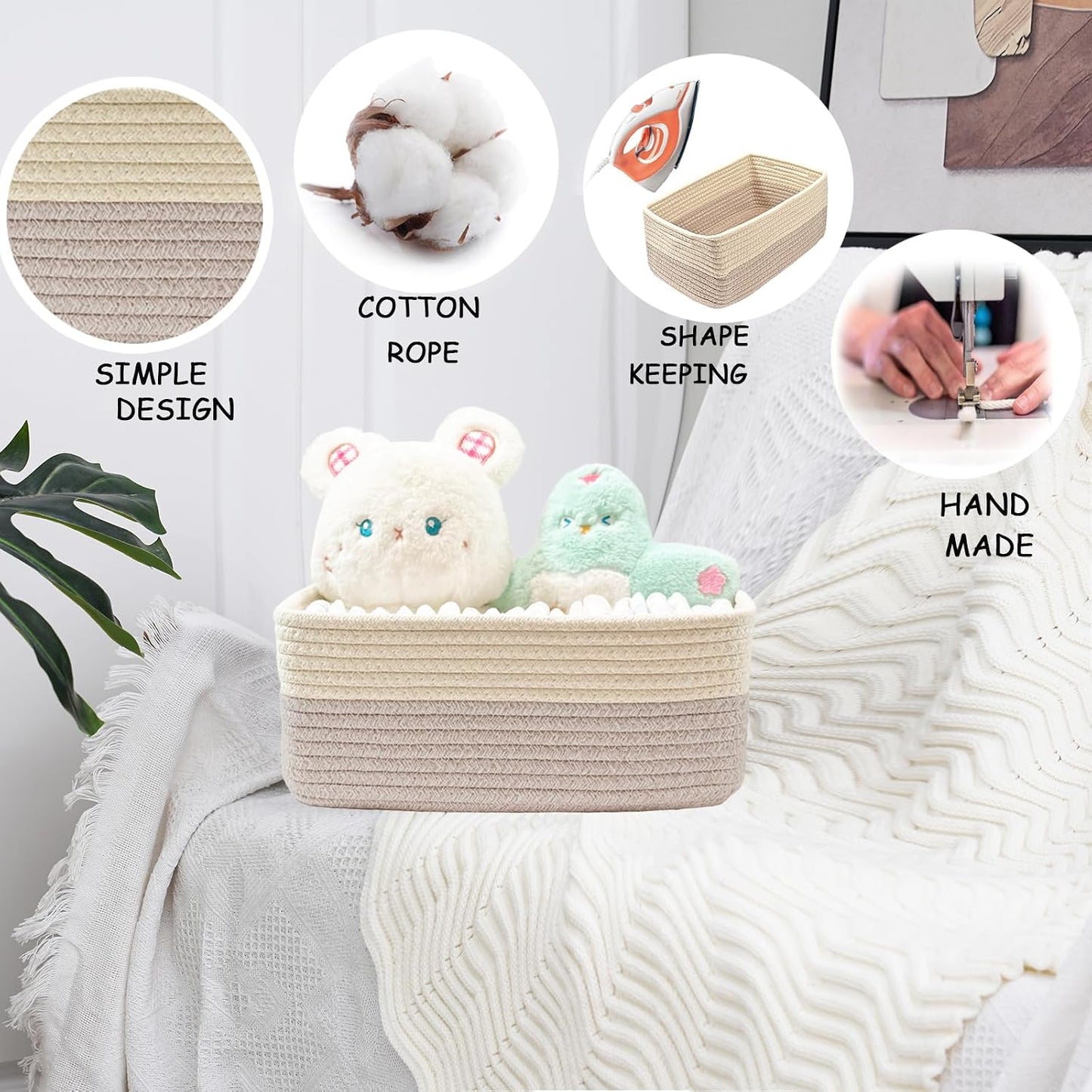 COMFY HOMI 11.5"x7.5"x4.7" Storage Baskets for Organizing | Cotton Rope Woven Basket | Toy Storage Bin Box | Basket for Shelves, Closet Organizer Bin, Decorative Closet Shelf, 3 Pack,
