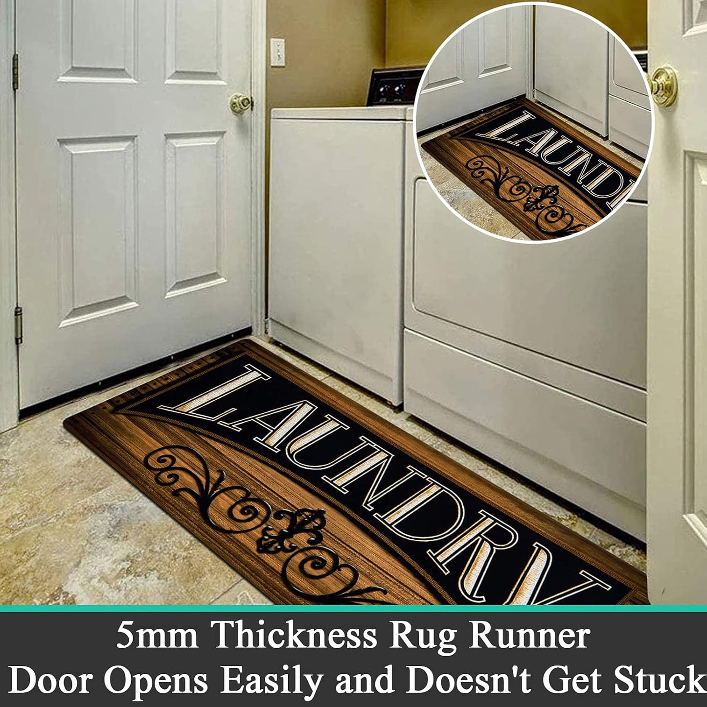 Pauwer Laundry Room Rug Runner 20"x48" Waterproof Rubber Laundry Mat Non Slip Kitchen Mats for Floor Washable Floor Mat Runner Rug for Farmhouse Mudroom Washroom Bathroom Decor