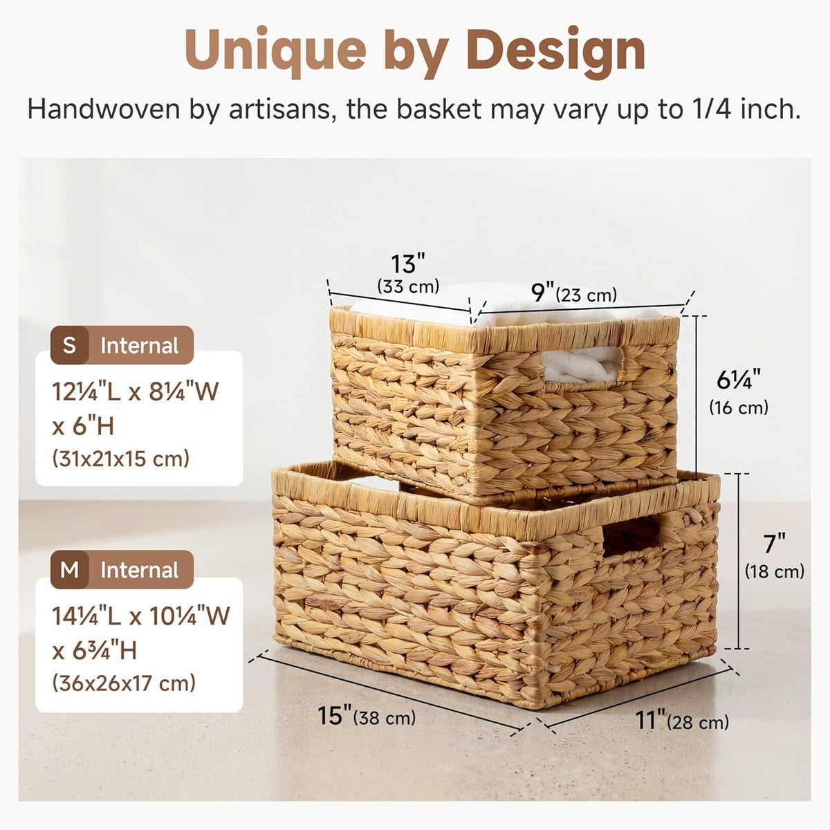 StorageWorks Wicker Storage Baskets for Shelves, Hyacinth Baskets, 2-Pack