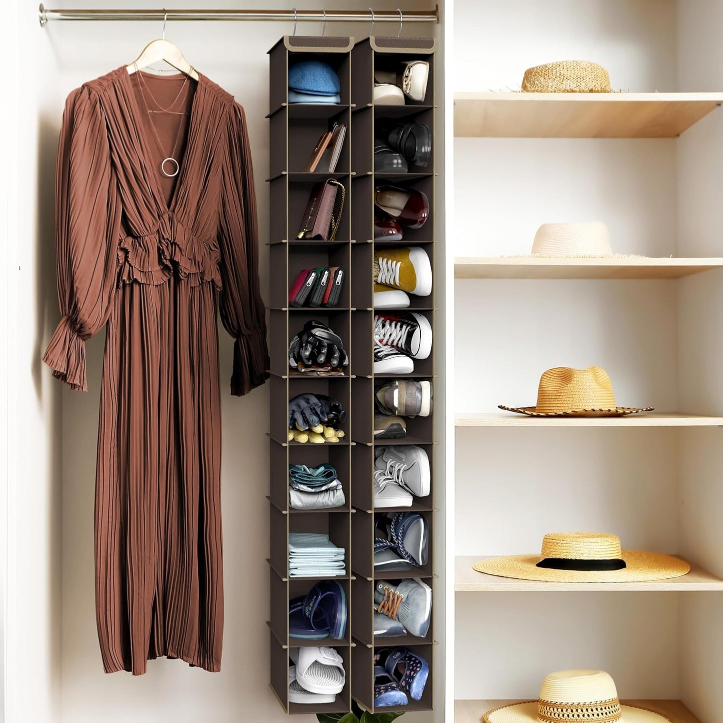Simple Houseware 10 Shelves Hanging Shoes Organizer Holder for Closet, Brown