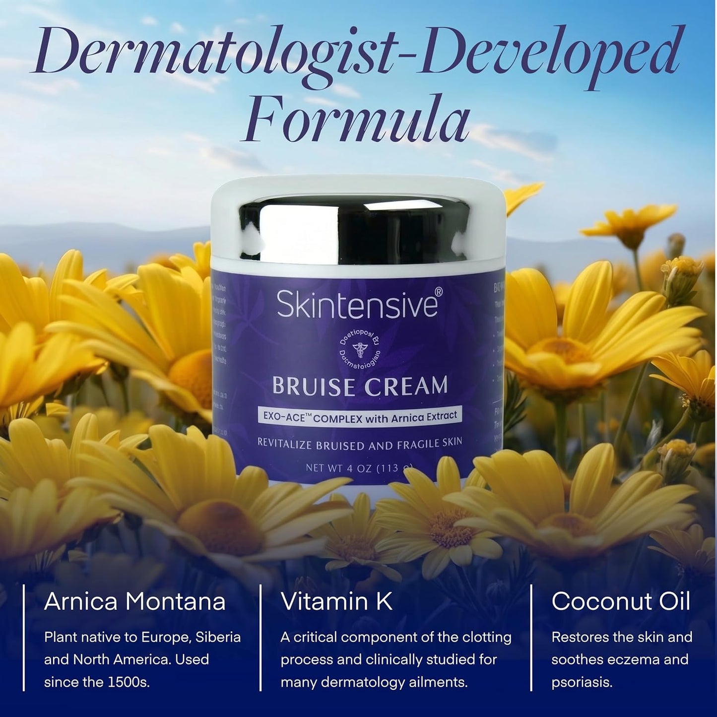SKINTENSIVE Arnica Bruise Cream for Thin Skin – Vitamin K Cream for Bruises & Skin Discoloration, Moisturizing Arnica Cream for Seniors, Non-Greasy Formula, 4 Oz