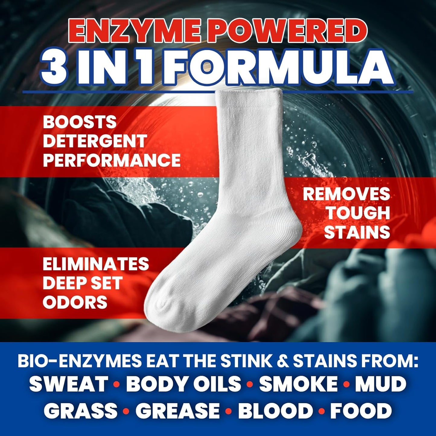 Uncle Todd’s Bio Enzyme Laundry Booster - 2 lb (64 Loads) Odor Stomp Laundry Sanitizer Additive - Clothes Stain Remover - Removes Sweat, Body Odor & Tough Stains - Fragrance Free, Works in Cold Water