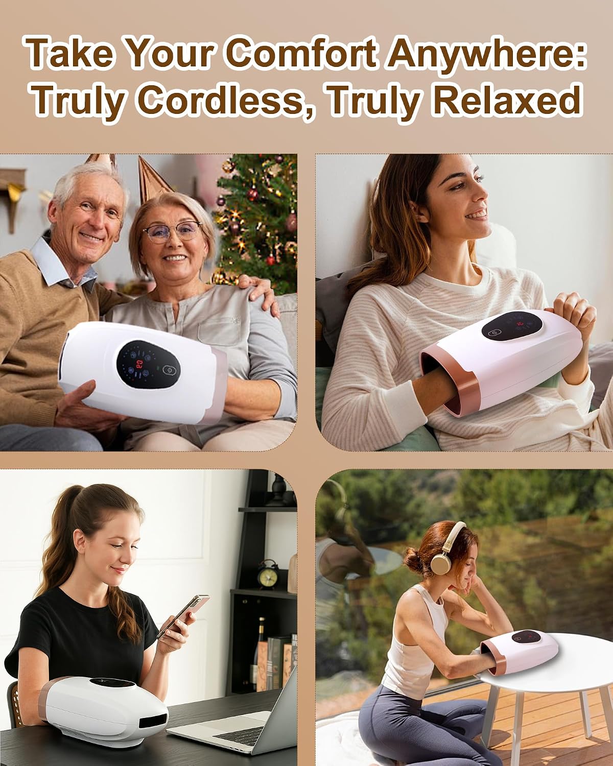 Hand Massager for Arthritis and Carpal Tunnel Relief, Cordless Hand Massager with Heat and Compression, 6 Modes, 6 Intensities, 3 Heat Levels, Gifts for Women & Men, Black