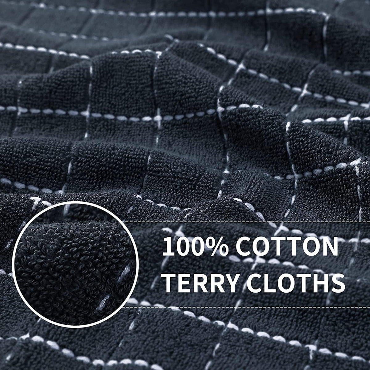 Homaxy 100% Cotton Terry Kitchen Towels, 6 Pack, Dark Grey