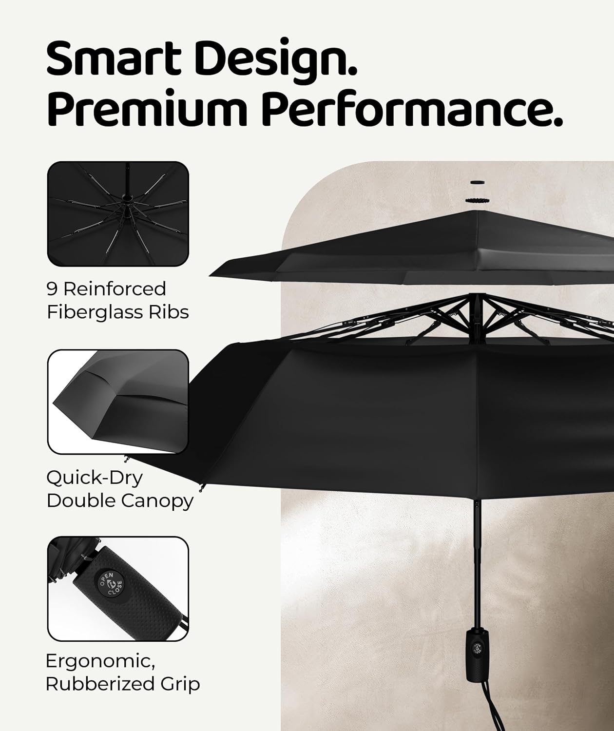 Repel Windproof Travel Umbrella - Compact & Withstands Winds up to 100MPH , Strongest Premium Auto Folding Umbrella for Rain and Sun - Durable, Light & Portable for Women & Men , Fits Backpack & Cars