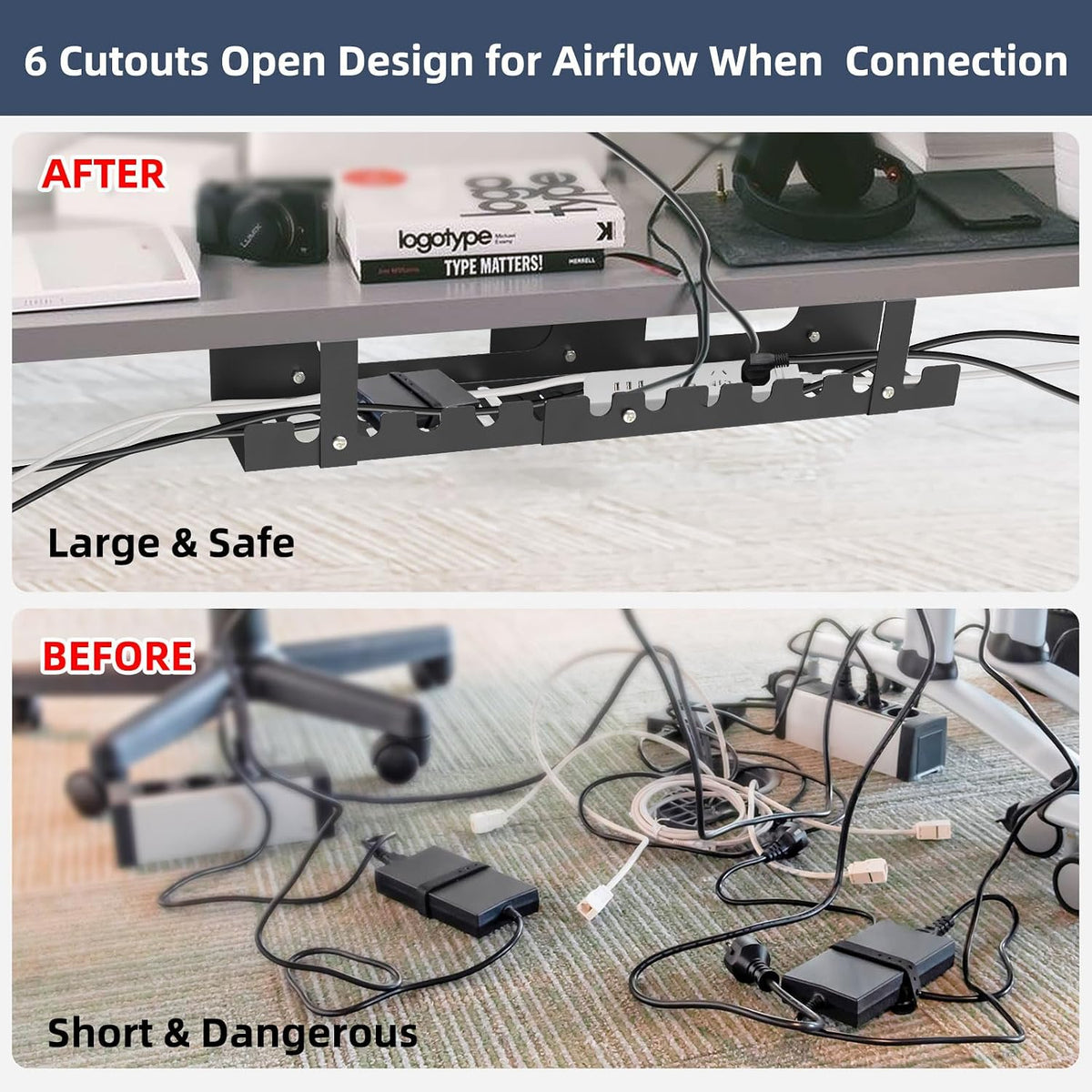 2 Pack Cable Management Under Desk Tray,Adjustable Length(15.7”-31.4”)