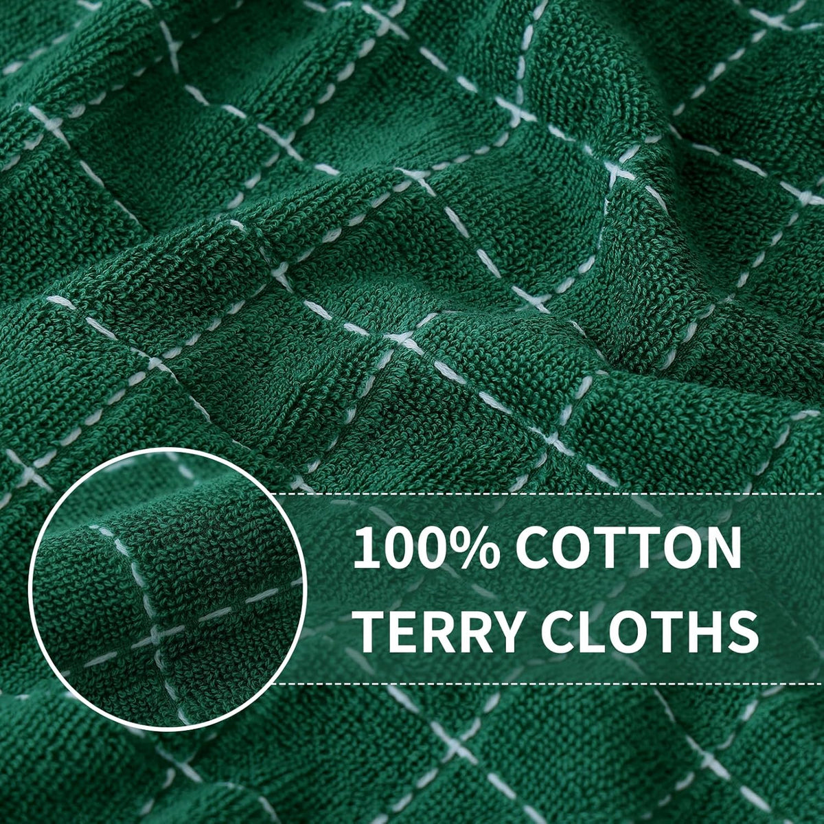 Homaxy 100% Cotton Terry Kitchen Towels, 4 Pack, Dark Green