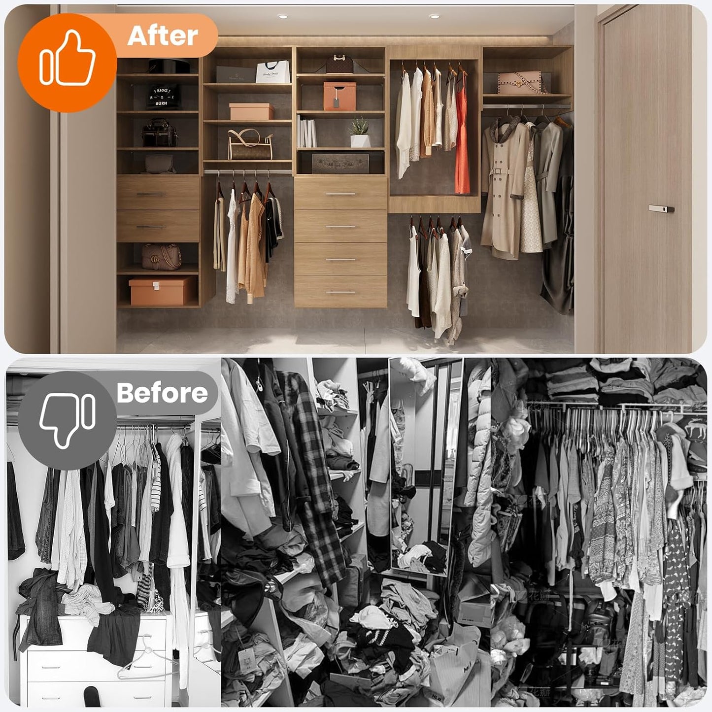 ROOMTEC 19.5" Tall Hanging Closet Unit, Modular Closet System with Hanging Rod, Wardrobe Organizer for Bedroom or Walk-in Closet, Wall Mounted, Customizable Clothes Storage Unit, Wood