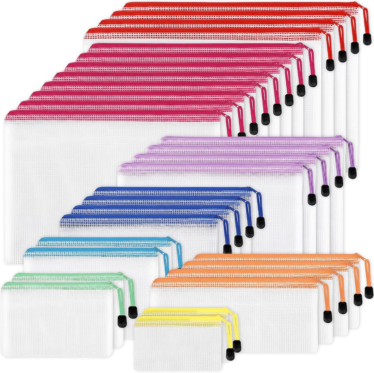 EOOUT 30pcs Mesh Zipper Pouch Bags, 8 Sizes Plastic Zipper Bags, 8 Colors Waterproof Zipper Pouches for Organization, Multipurpose for Travel, School Supplies, Office Appliances and Home Organization