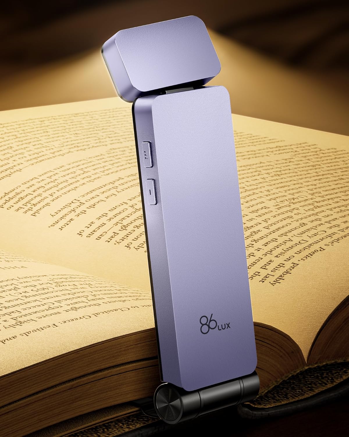 86lux Book Light, Rechargeable Clip-On LED Reading Light for Bed & Night Use - 3 Color Temperatures with Stepless Dimming, Ultralight Bookmark Design for Kids, Book Lovers, Purple